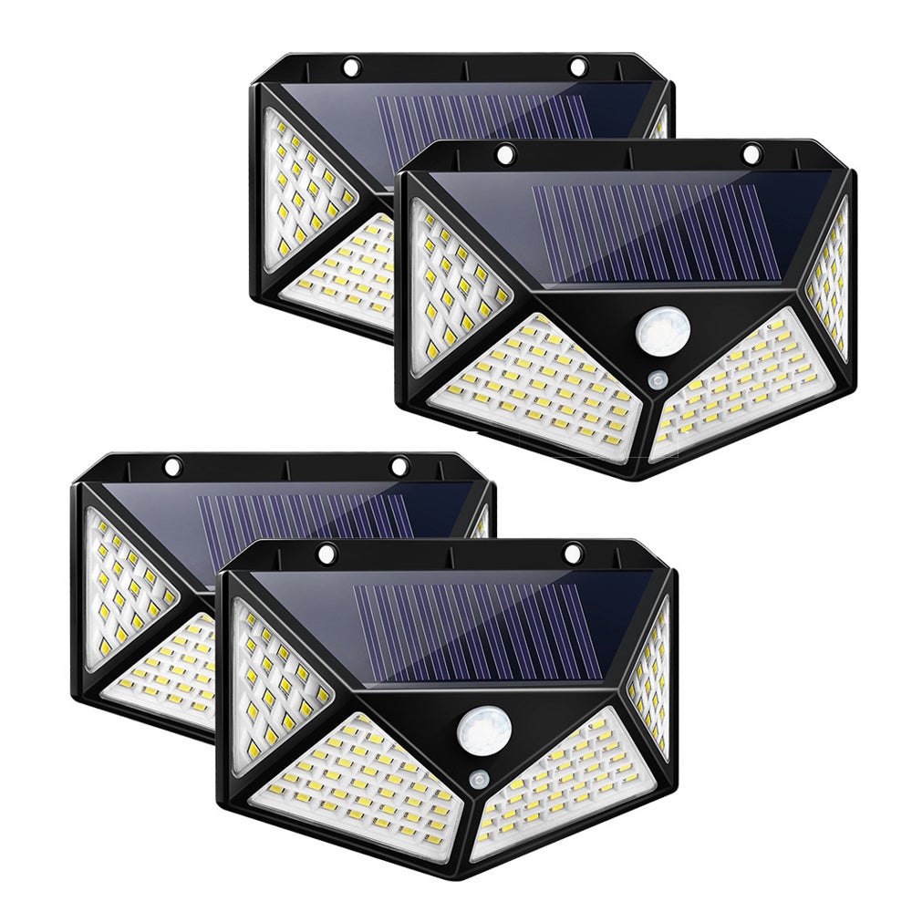 4 Lampy solarne ogrodowe ze 100 diodami LED, odporne na warunki atmosferyczne, wodoodporne światła zewnętrzne IP65, z szerokokątnym kinkietem