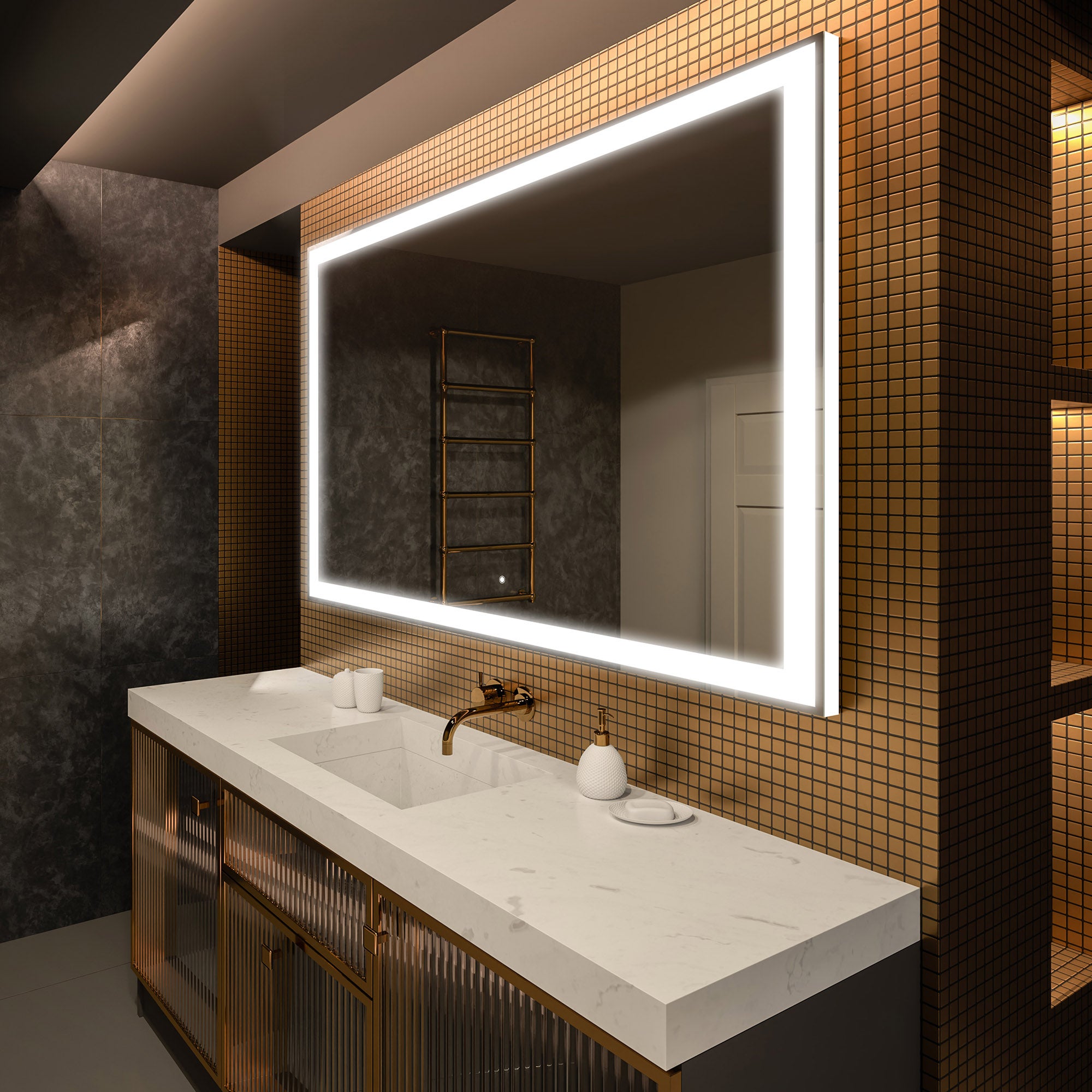 Podświetlane lustro łazienkowe - Lustro prostokątne 140x60cm - Lustro łazienkowe LED z włącznikiem dotykowym - Chłodna biel 7000K (LED001) F2
