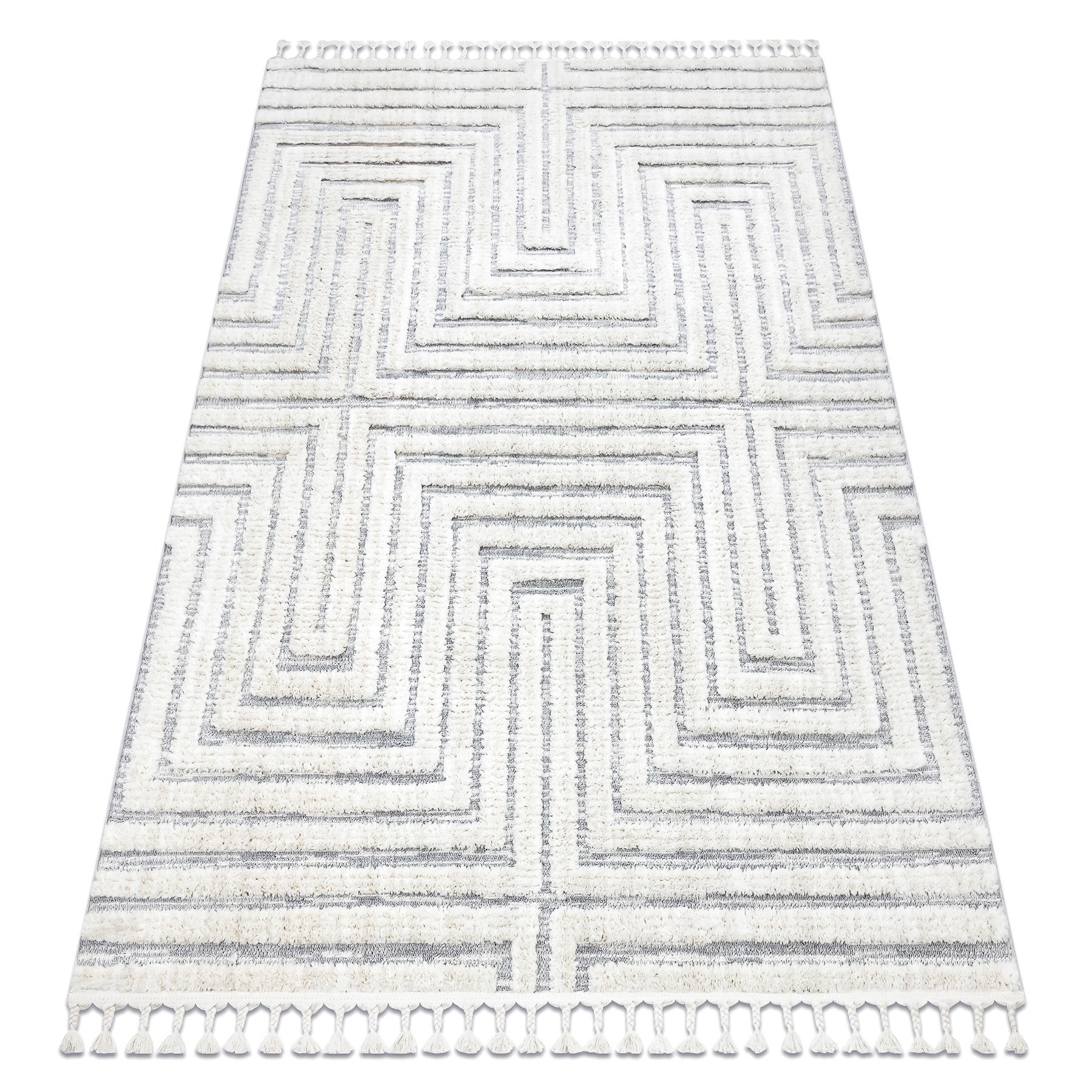 Dywan SEVILLA Z788A Labirynt, grecki biały / szary Frędzle berberyjski marokański shaggy 200x290 cm