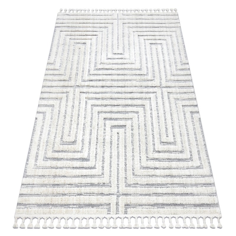 Dywan SEVILLA Z788A Labirynt, grecki biały / szary Frędzle berberyjski marokański shaggy 200x290 cm
