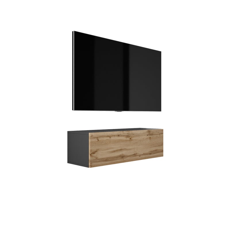 Szafka RTV : Czarny Matowy / Dąb Wotan, 100 x 32 x 34 cm