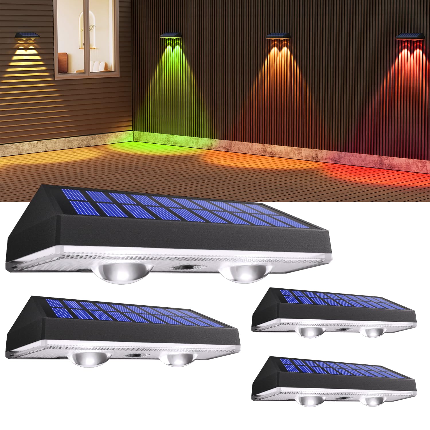 Zestaw zasilanych energią słoneczną ogrodowych lamp ogrodzeniowych Zasilane energią słoneczną zewnętrzne wodoodporne lampy ścienne RGB Tryby kolorów