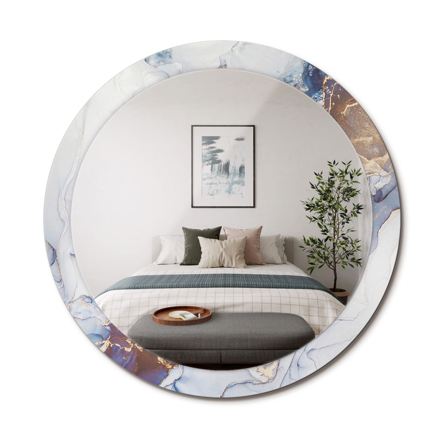 Lustro okrągłe premium z nadrukiem na szklanej ramie Abstrakcja sztuka - 90 cm - ArtPrintCave
