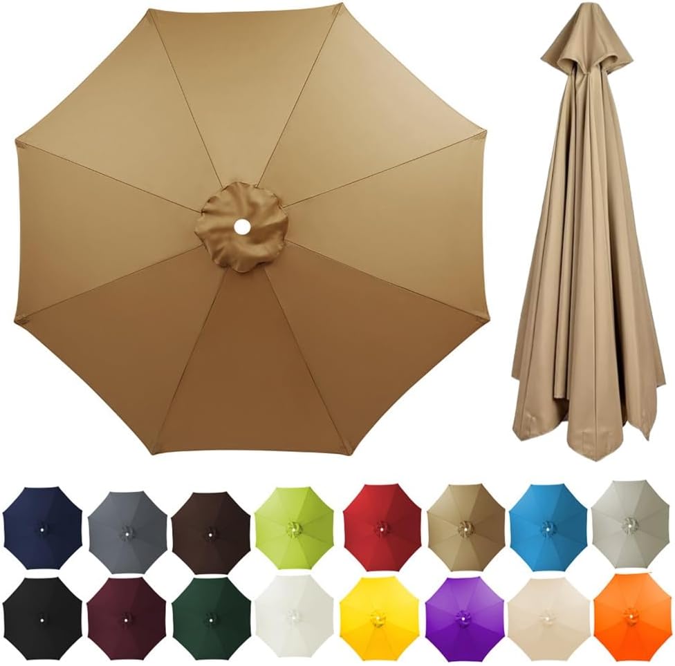 Pokrowiec zamienny na parasol, 8 prętów, 2,7 m, wodoodporny, odporny na promieniowanie UV, tkanina zamienna, khaki