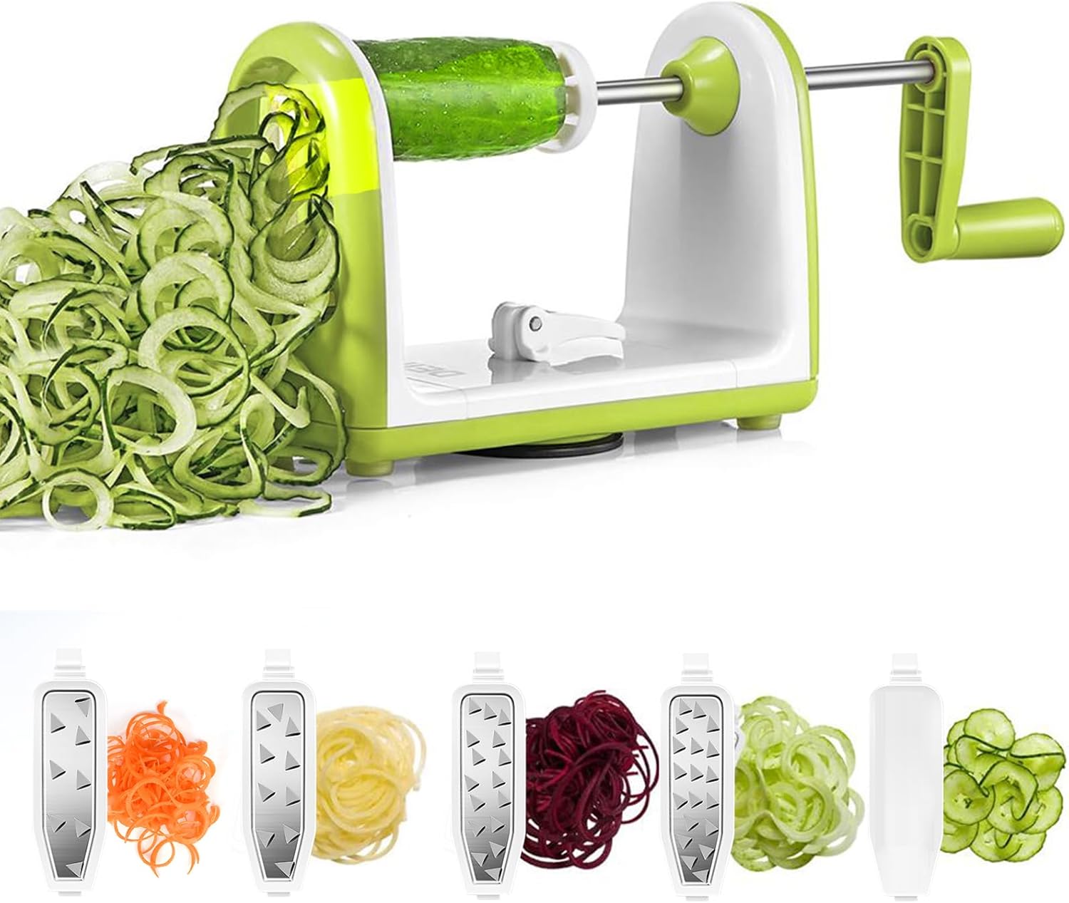 5-w-1 spiralizator do warzyw, wielofunkcyjny ręczny przyrząd do robienia spaghetti z warzywami z pojemnikiem zbiorczym niezawierającym BPA, krajalnica
