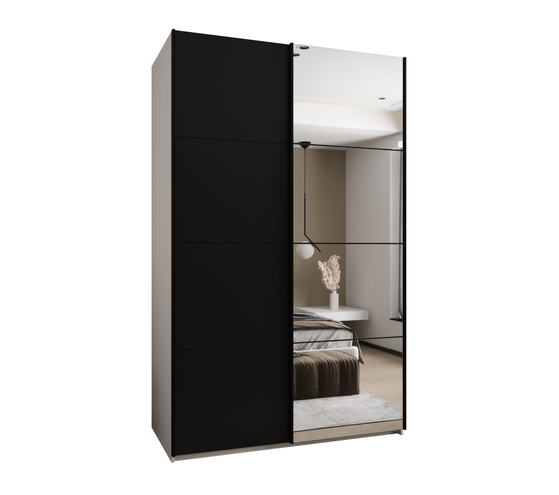 Szafa przesuwna wysoka Lux 3 150 x 64 x 245,5 cm biały + czarny + u. czarny - Abiks Meble