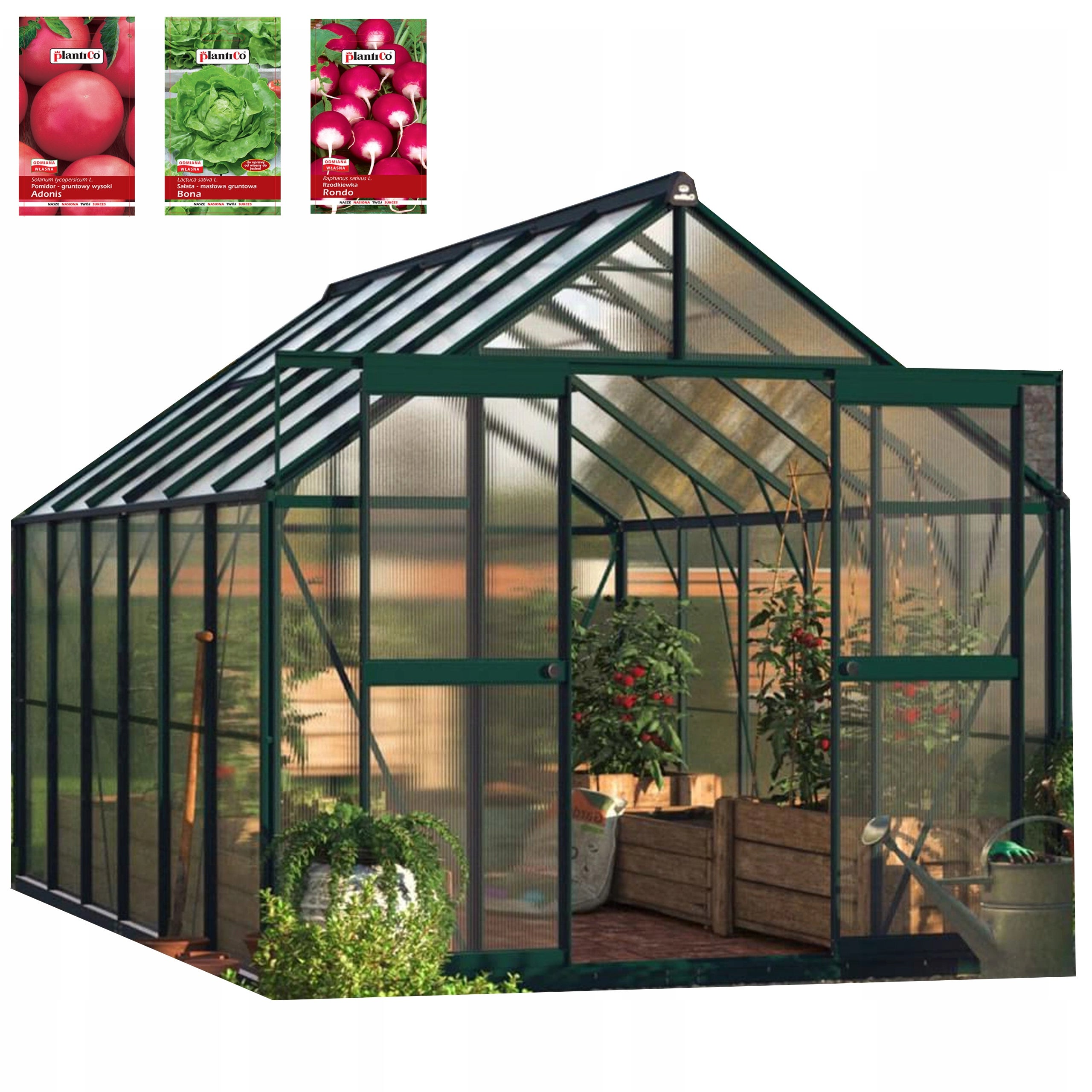 Szklarnia z Poliwęglanu Ogrodowa 4x3 Wsuwana Mocna 370x244cm 3x4 Zielona Cultivo 1 szt