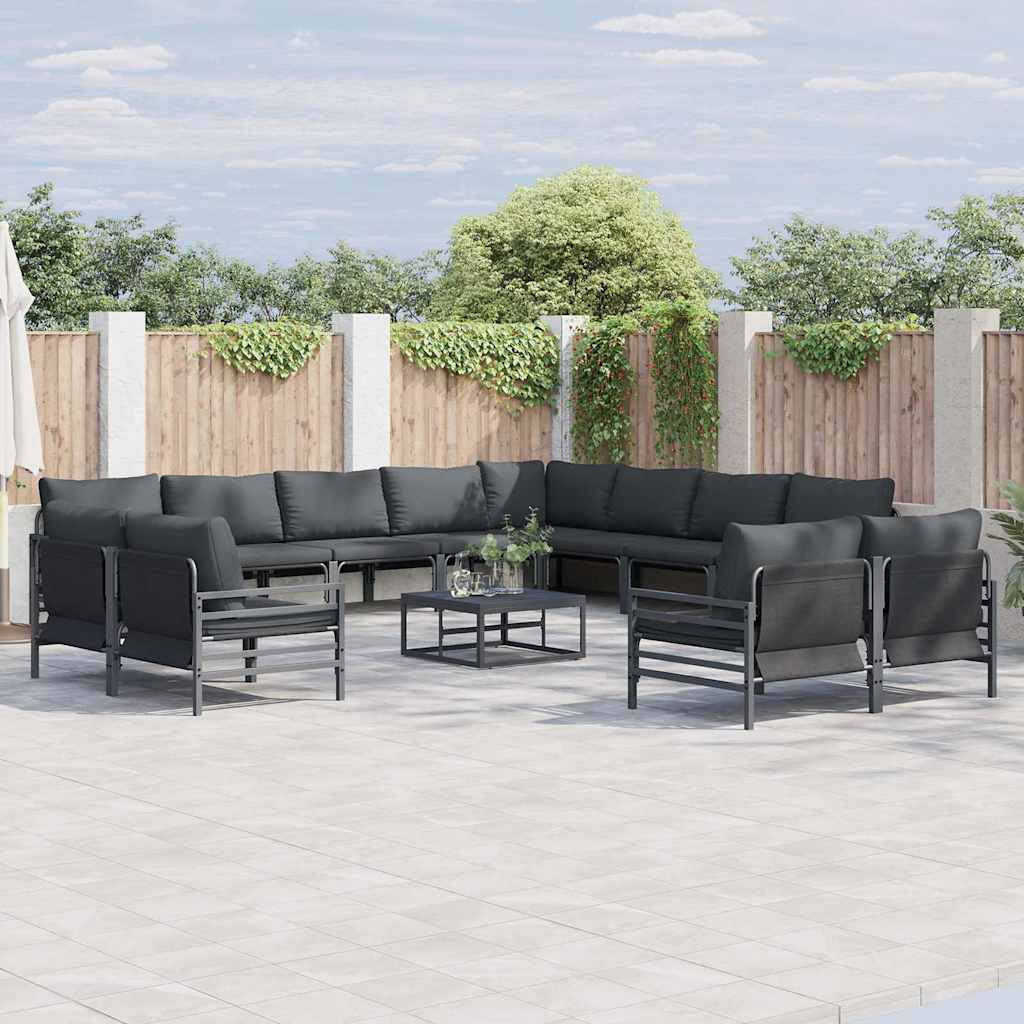 Zestaw Sof na Ogród z poduszką 12 pcs Czarny Stal vidaXL