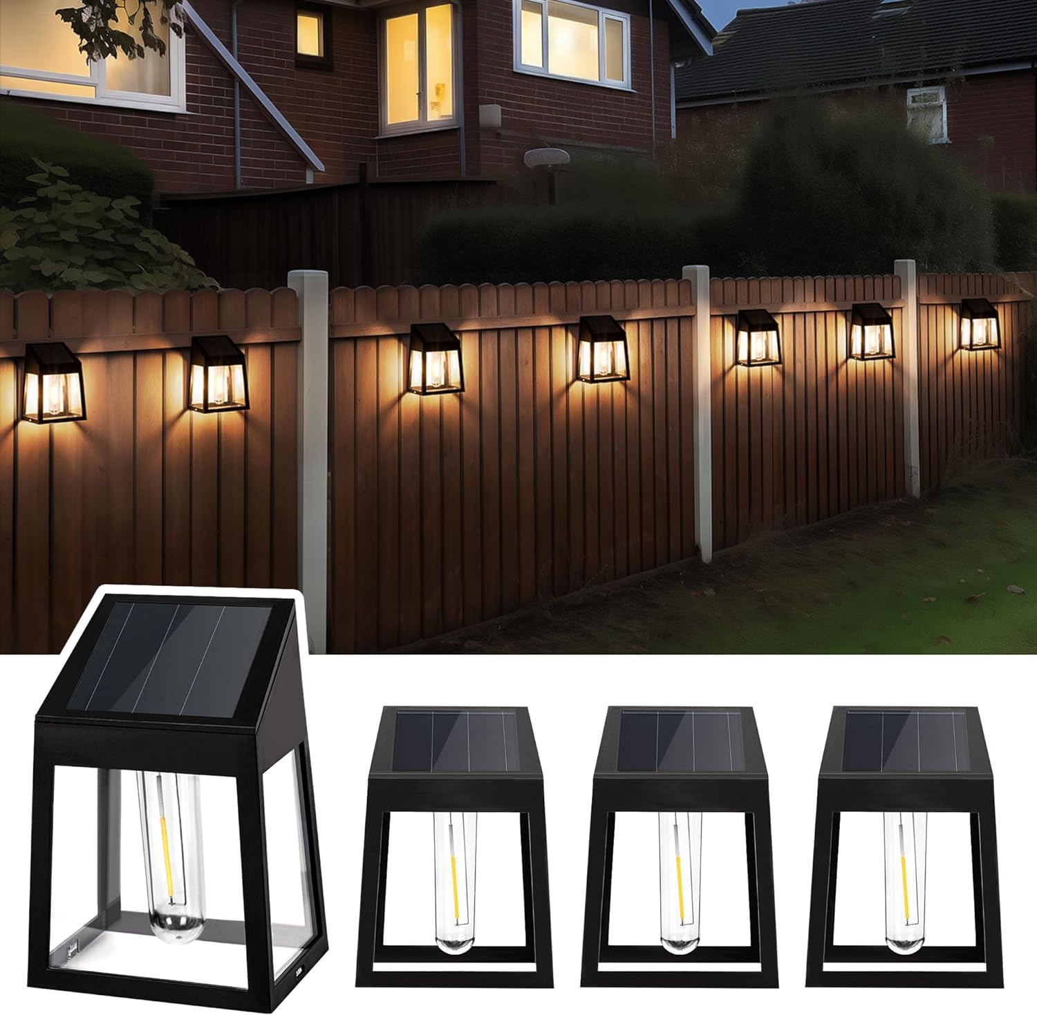 Zewnętrzne wodoodporne lampy słoneczne, 4-pak lamp słonecznych na ogrodzenie, ciepła biel, dekoracja patio
