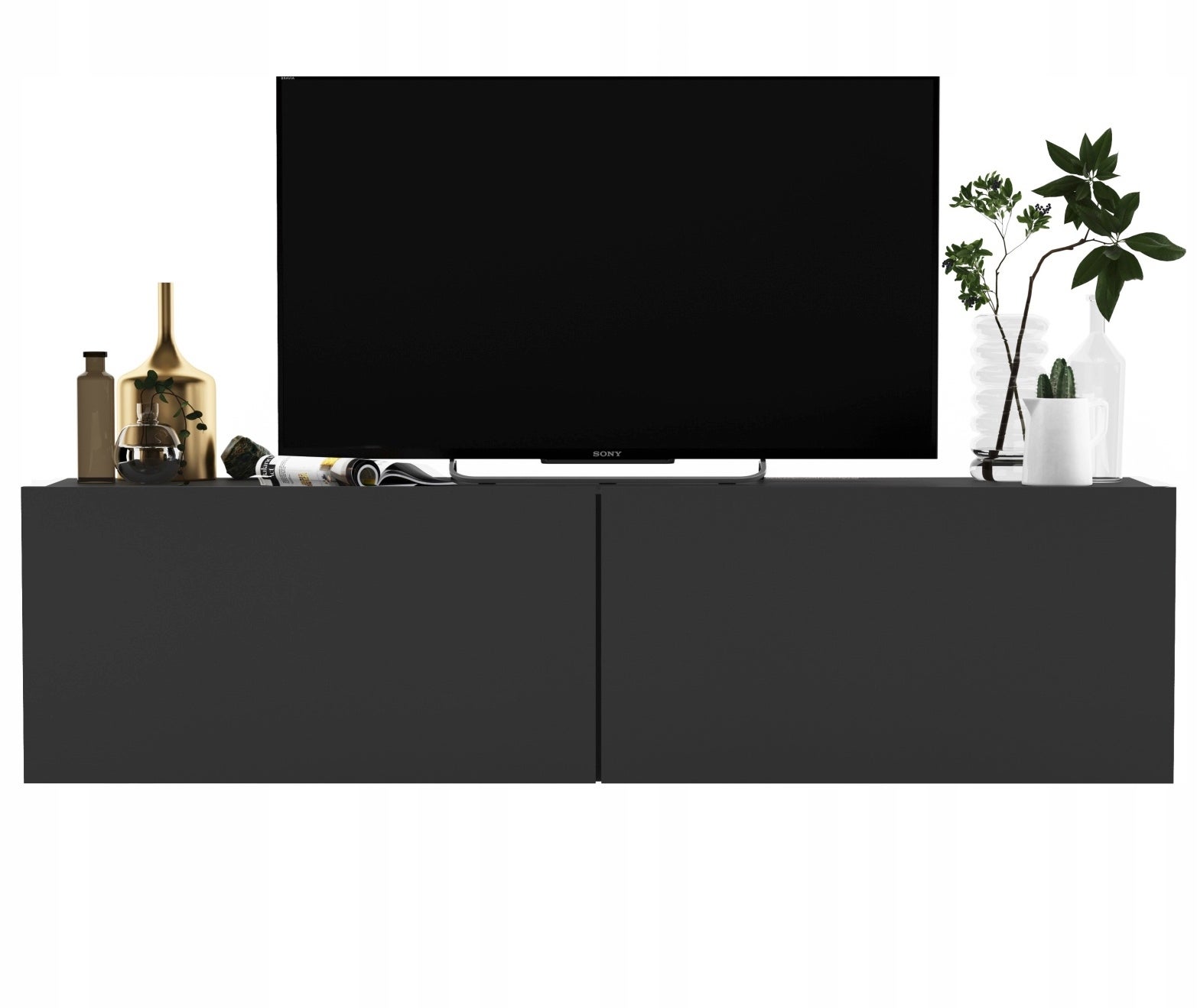 Wisząca szafka RTV 120 cm grafit mat, mała komoda pod telewizor do nowoczesnego salonu