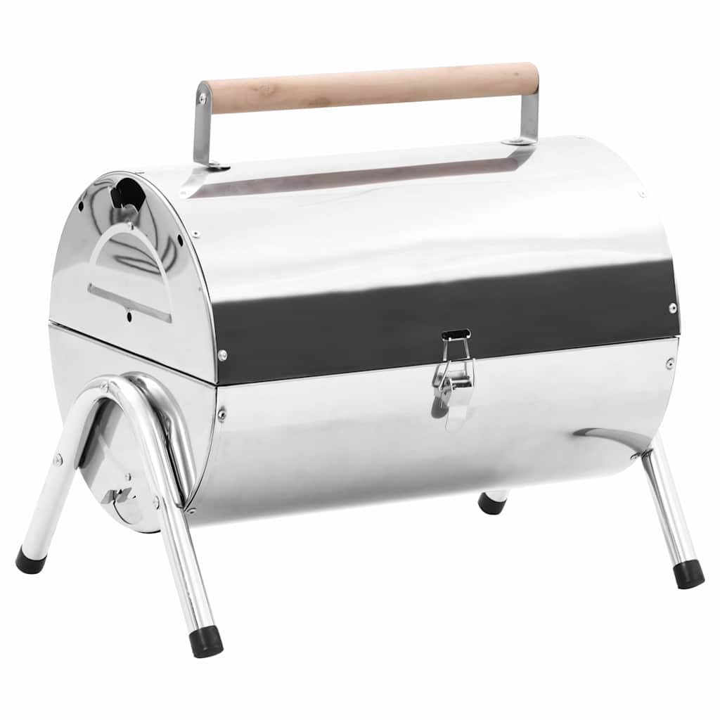 Grill Węglowy Przenośny z Podwójnym Rusztem ze Stali Nierdzewnej Srebrny