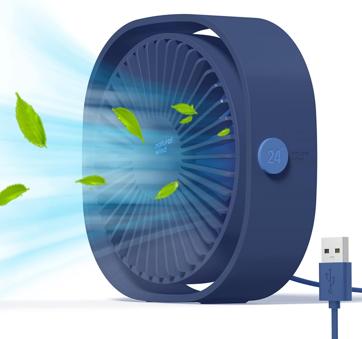 Miniaturowy wentylator USB, przenośny i cichy wentylator biurkowy z 3 regulowanymi prędkościami, zasilany przez USB, do domu i biura (niebieski)