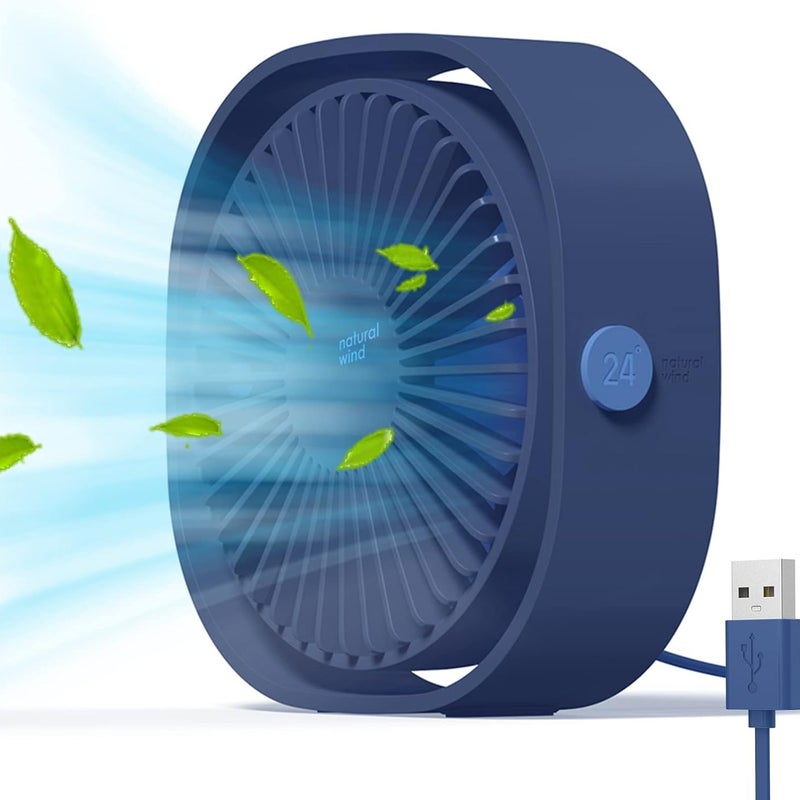 Miniaturowy wentylator USB, przenośny i cichy wentylator biurkowy z 3 regulowanymi prędkościami, zasilany przez USB, do domu i biura (niebieski)
