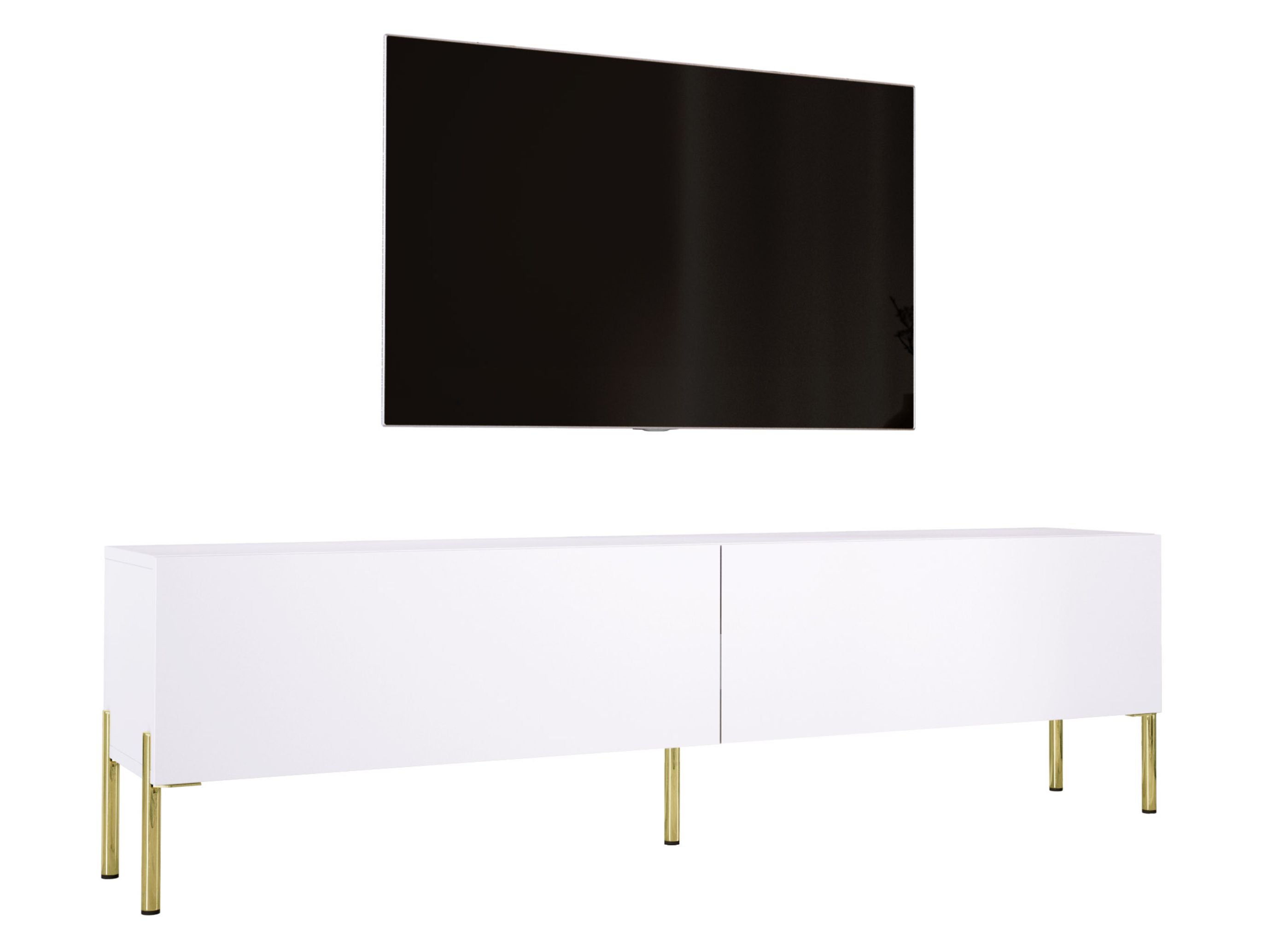 Szafka RTV: Biała matowa, złote nogi, 170 x 52 x 32 cm