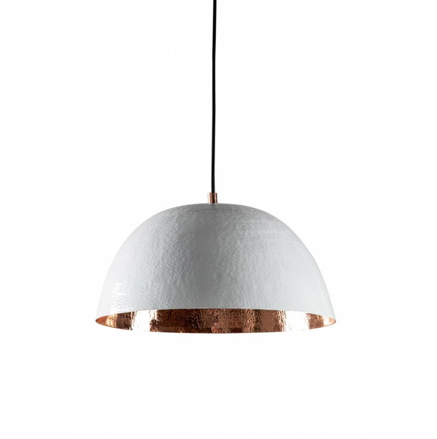 Ręcznie wykonana lampa wisząca z miedzi z Meksyku Espino Blanco – Lampa sufitowa vintage ręcznie wykonana z miedzi | Kinkiet sufitowy biały 39x19 cm