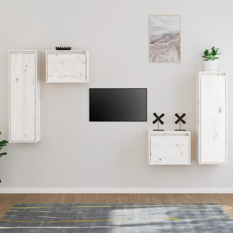 vidaXL Szafki TV, 4 szt., białe, lite drewno sosnowe