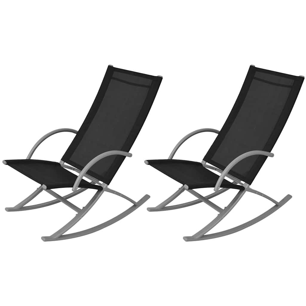 2x Fotel Bujany Ogrodowy Metalowy Czarny z Tkaniną Textilene