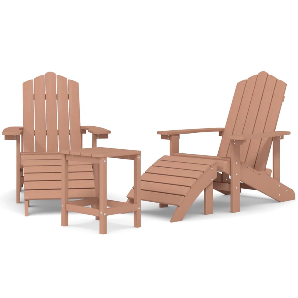 2x Krzesło Adirondack Ogrodowe HDPE ze Stolikiem z Podnóżkiem Brązowe