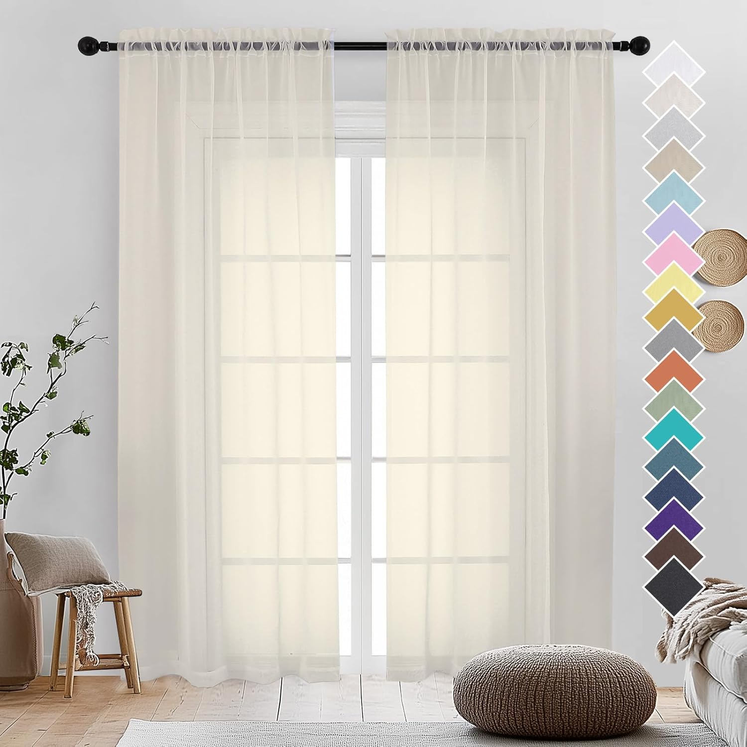 Firanki 107×213 cm, idealne do sypialni, salonów i kuchni, eleganckie i lekkie (kość słoniowa, 2 sztuki w opakowaniu)
