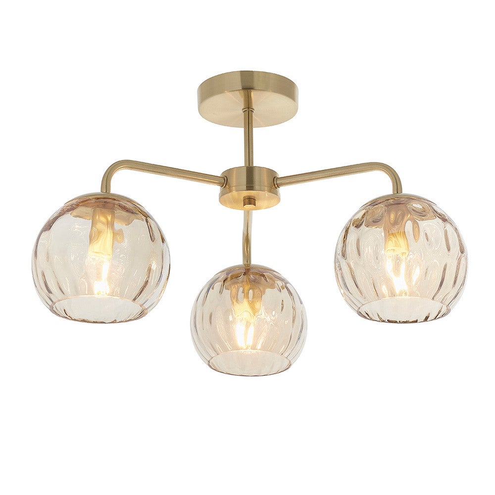 Lampa sufitowa satynowa mosiężna szampańskie okrągłe klosze 3xE14 25W DIMPLE Endon