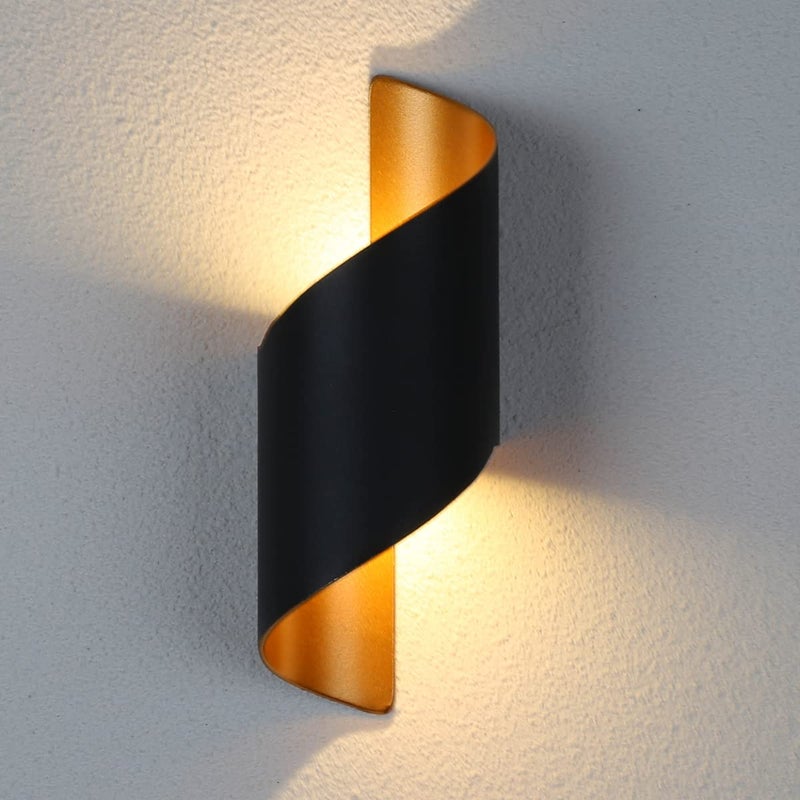 Lampa ścienna wewnętrzna 10W spirala, lampa ścienna zewnętrzna 3000K ciepła biel, lampa ścienna LED do sypialni, kuchni (czarna)