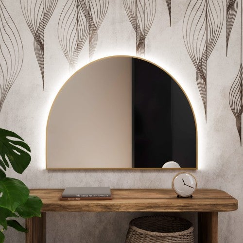 Lustro Tiny Border Semi Round 130x75 ramka złota barwa światła zimna