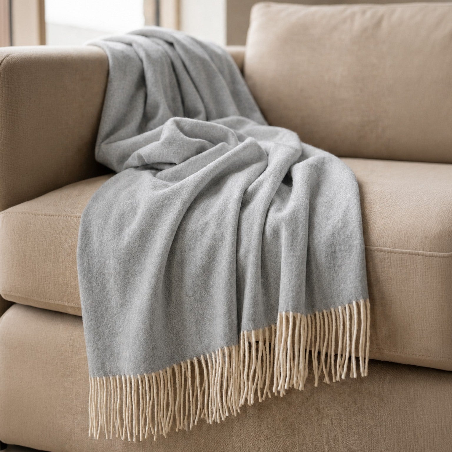 Koc 130x170 cm z Mieszanki Bawełny Jasnoszary | Lekki Koc 250 g/m² na Sofę i Łóżko