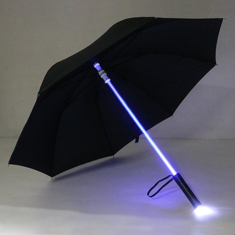 7-kolorowy, podświetlany parasol LED | Wiatroodporny parasol golfowy z czarnym uchwytem i wbudowaną latarką