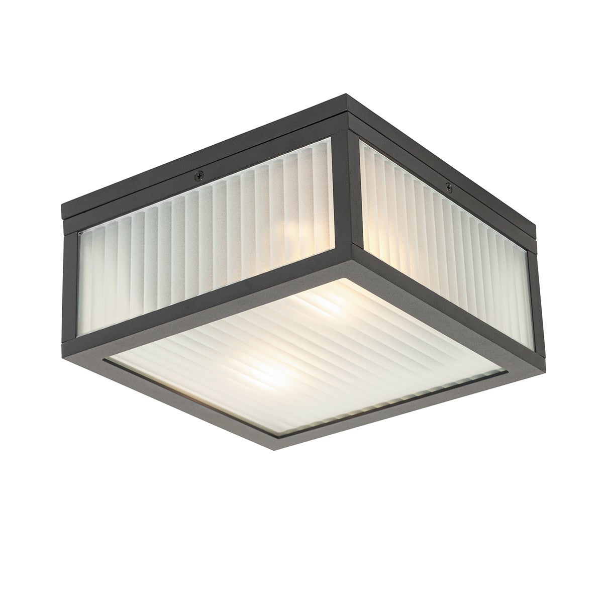 Lampa sufitowa zewnętrzna czarna z żebrowanym szkłem 2-światłowa IP44 - Charlois