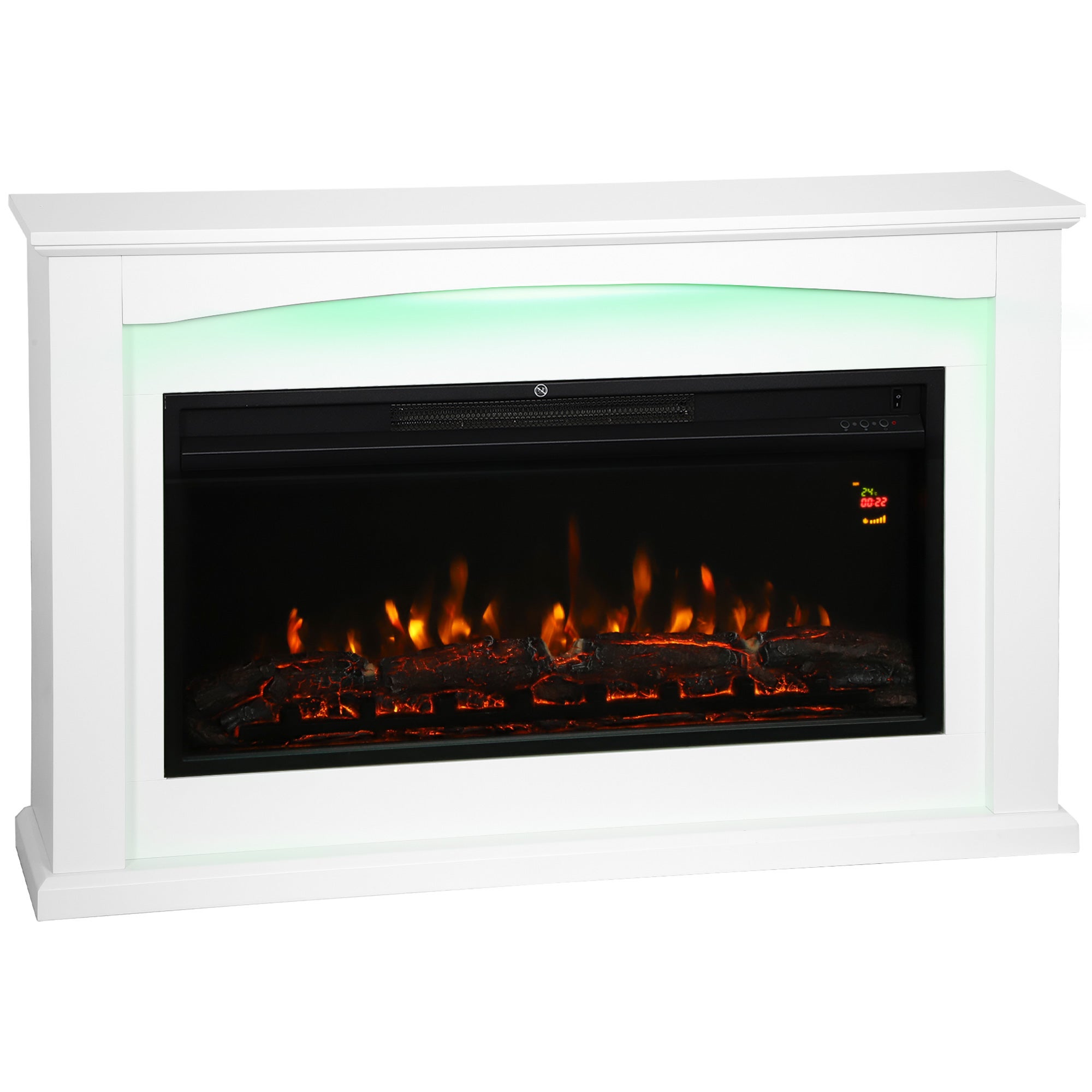 Kominek elektryczny 1000W/2000W, dekoracyjny kominek sztuczny, efekt płomienia z 5 regulowanymi poziomami jasności, 121x25x77cm, biały