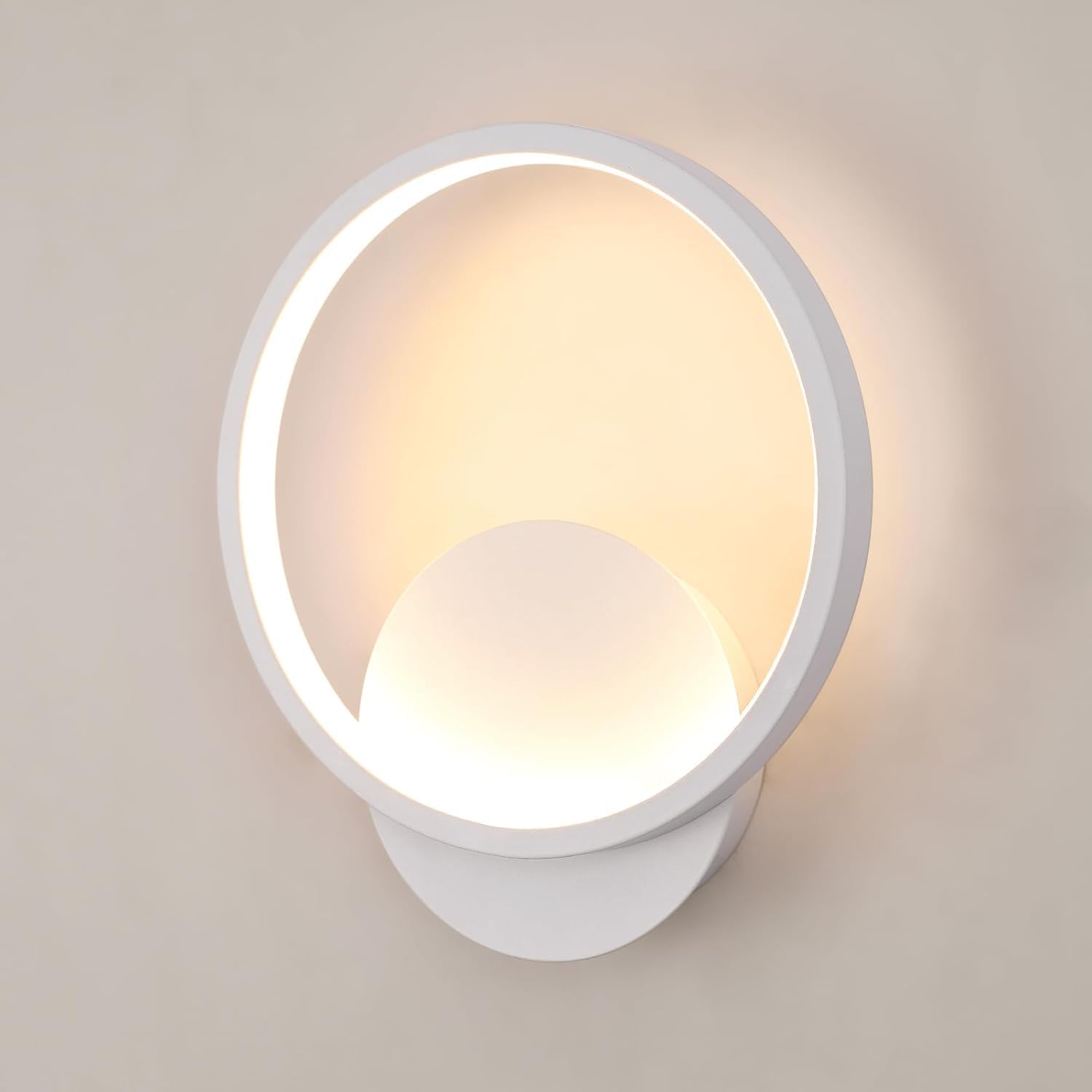 Kinkiet wewnętrzny LED, biały, Ø20 cm, 12 W, 1350 lm, okrągły, nowoczesny, aluminiowy, ścienny, ciepłe białe światło 3000 K do sypialni, salonu, łazie