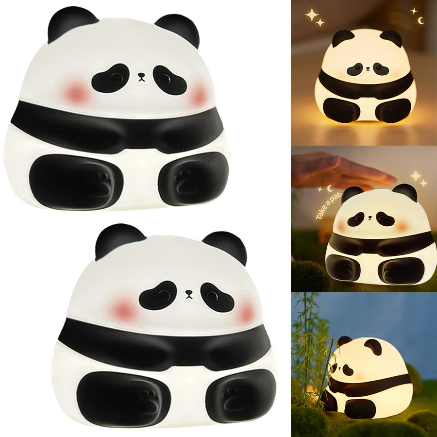 Bomclap Zestaw 2 silikonowych lampek nocnych panda, LED, ściemnialne z 3 poziomami intensywności, ładowalne, dotykowe, bezprzewodowe