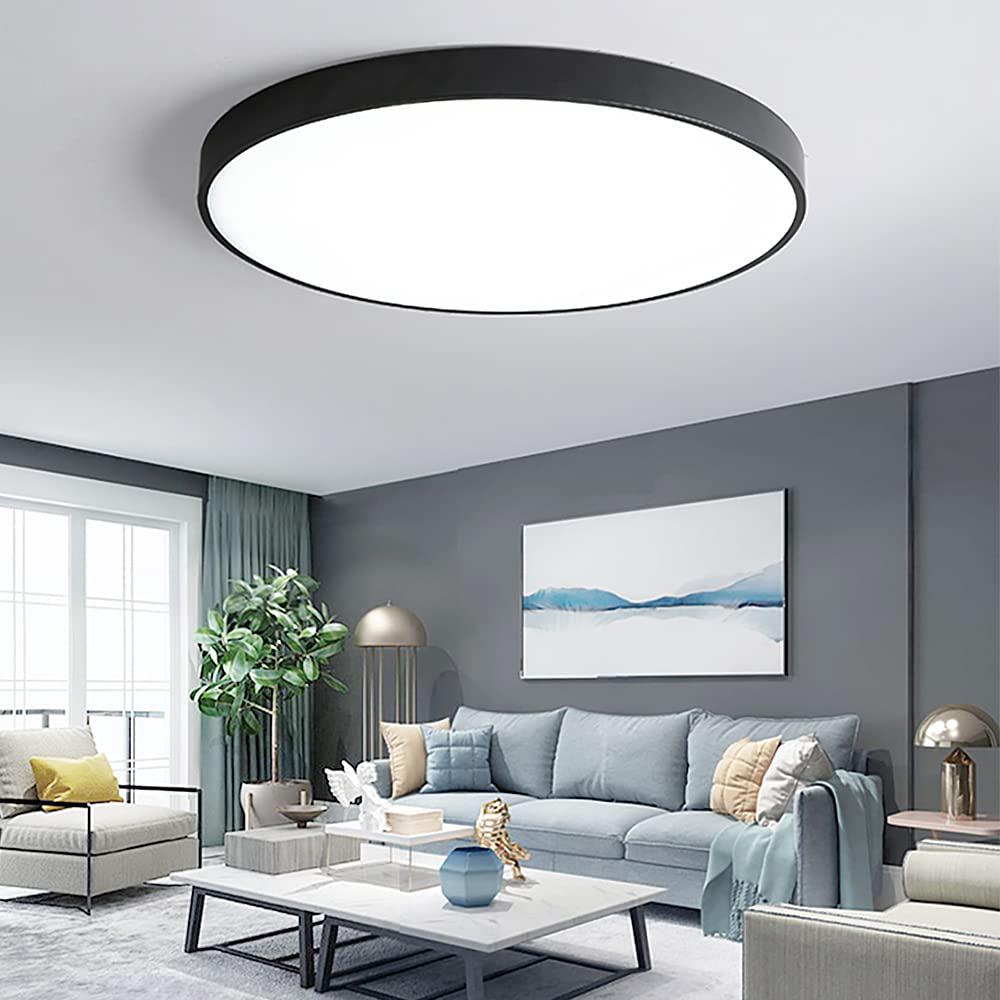 Czarna, płaska, okrągła lampa sufitowa LED Ø50 cm, 36 W, ściemnialna, z pilotem, 3000 K-6500 K, ciepła, biała, zimna, biała lampa dzienna