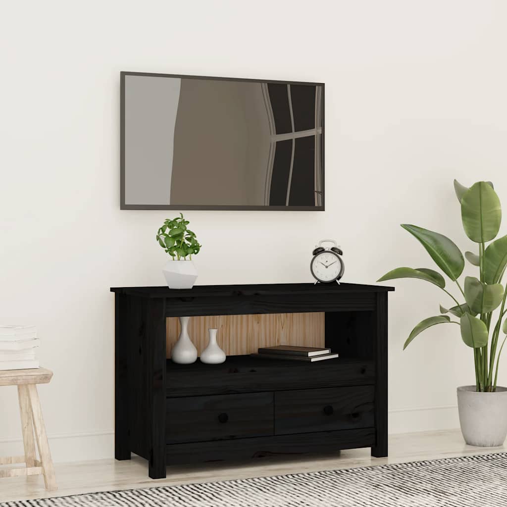 Szafka pod TV, czarna, 79x35x52 cm, lite drewno sosnowe vidaXL