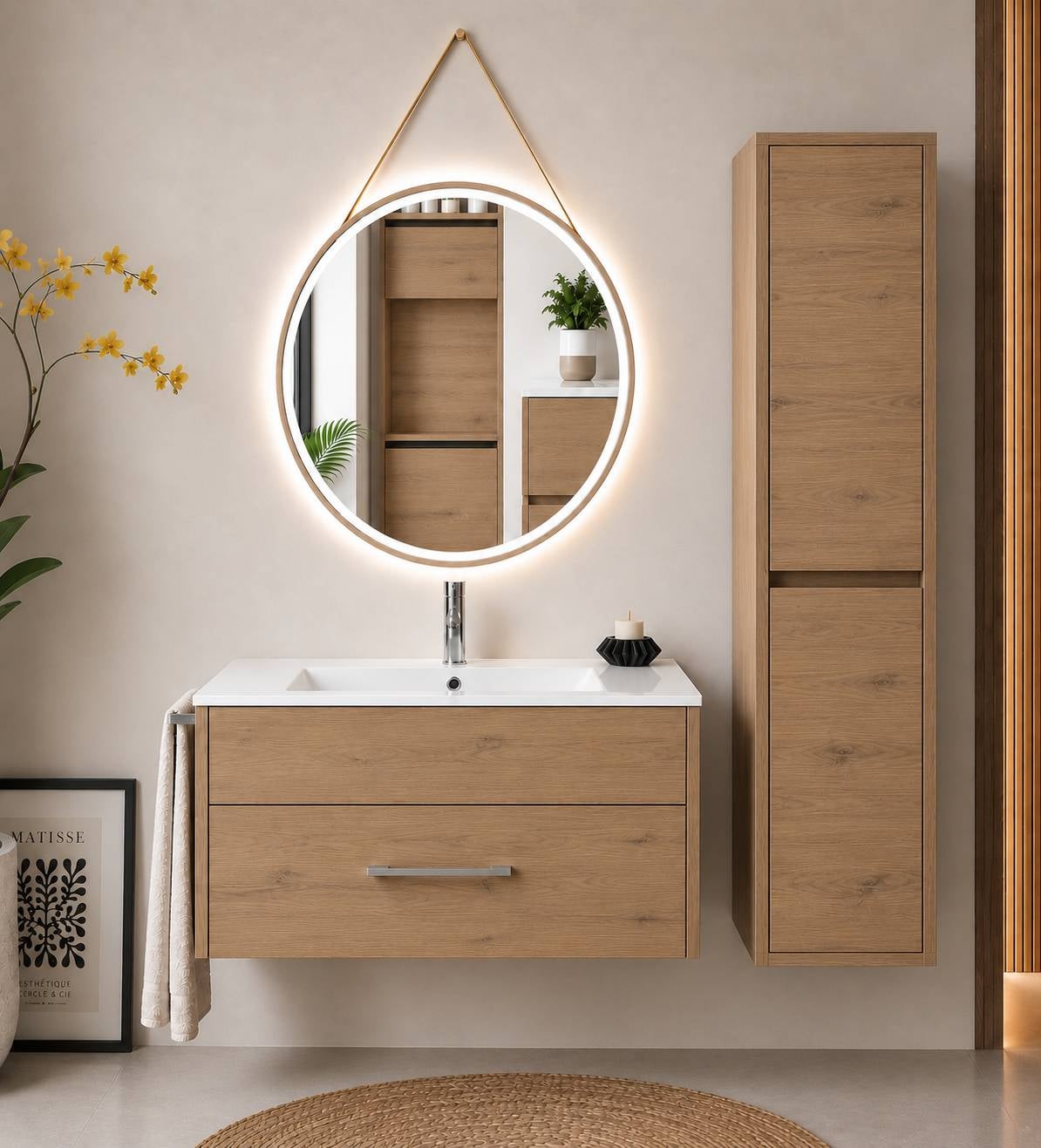 Szafka łazienkowa z umywalką ORIGENBATH FLORENCIA bez lustra 90x45 cm estepa z kolumną