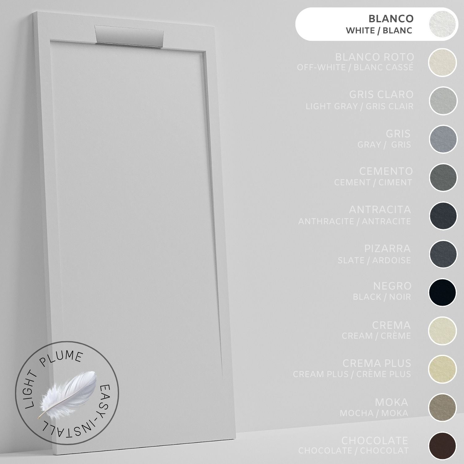 SOULHOME Lekki Brodzik z Żywicy tekstura Łupka – biały- 130X70- Niski 3cm– Elegancki