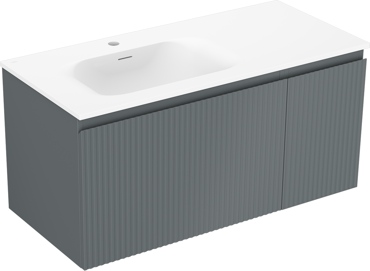 Mexen Rivel szafka łazienkowa 100 cm z umywalką Vela lewą, 1S, 1D, ryflowana, grafit mat/biała mat - 91A23-10047-3-BBFF66-W23L01