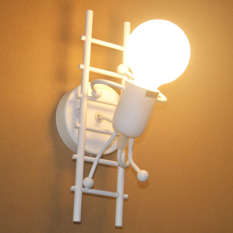 Kinkiet Robot, Kreatywna Lampa Kinkietowa, E27 Odpowiedni do Sypialni Przy Łóżku, Kinkiet do Pokoju Dziecięcego w Stylu Schodów (Biały)