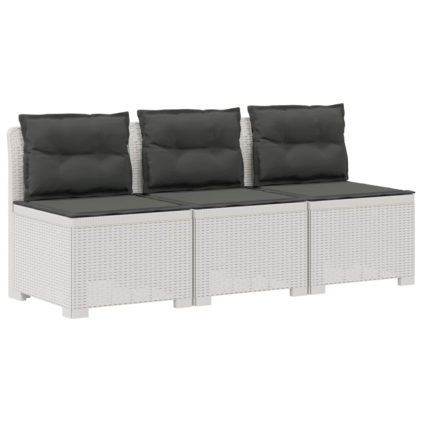 Sofa Ogrodowa Modułowa 3-Osobowa Plastikowa Biała z Poduszkami na Taras
