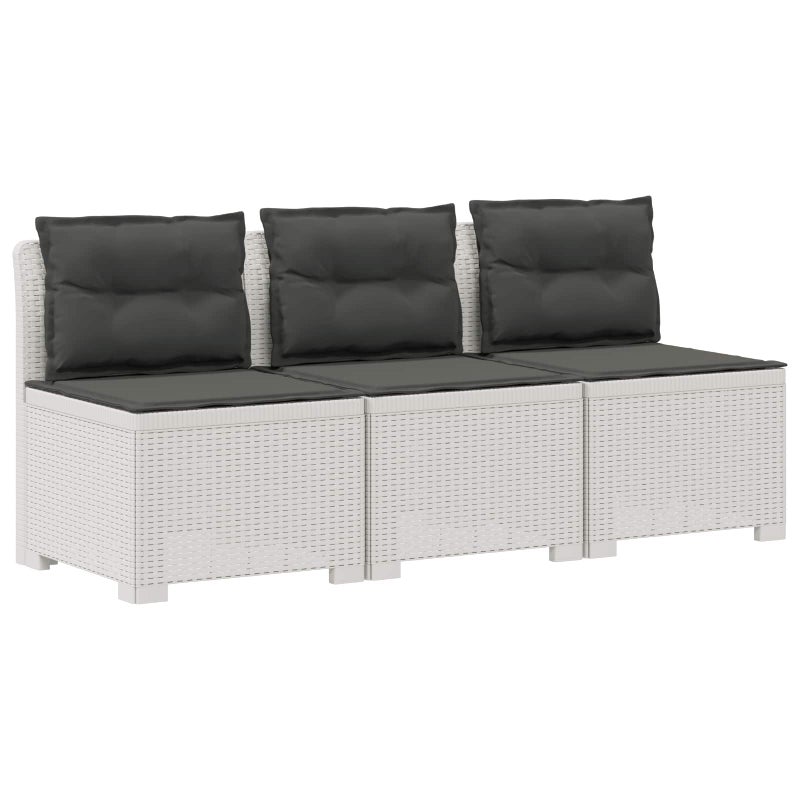 Sofa Ogrodowa Modułowa 3-Osobowa Plastikowa Biała z Poduszkami na Taras