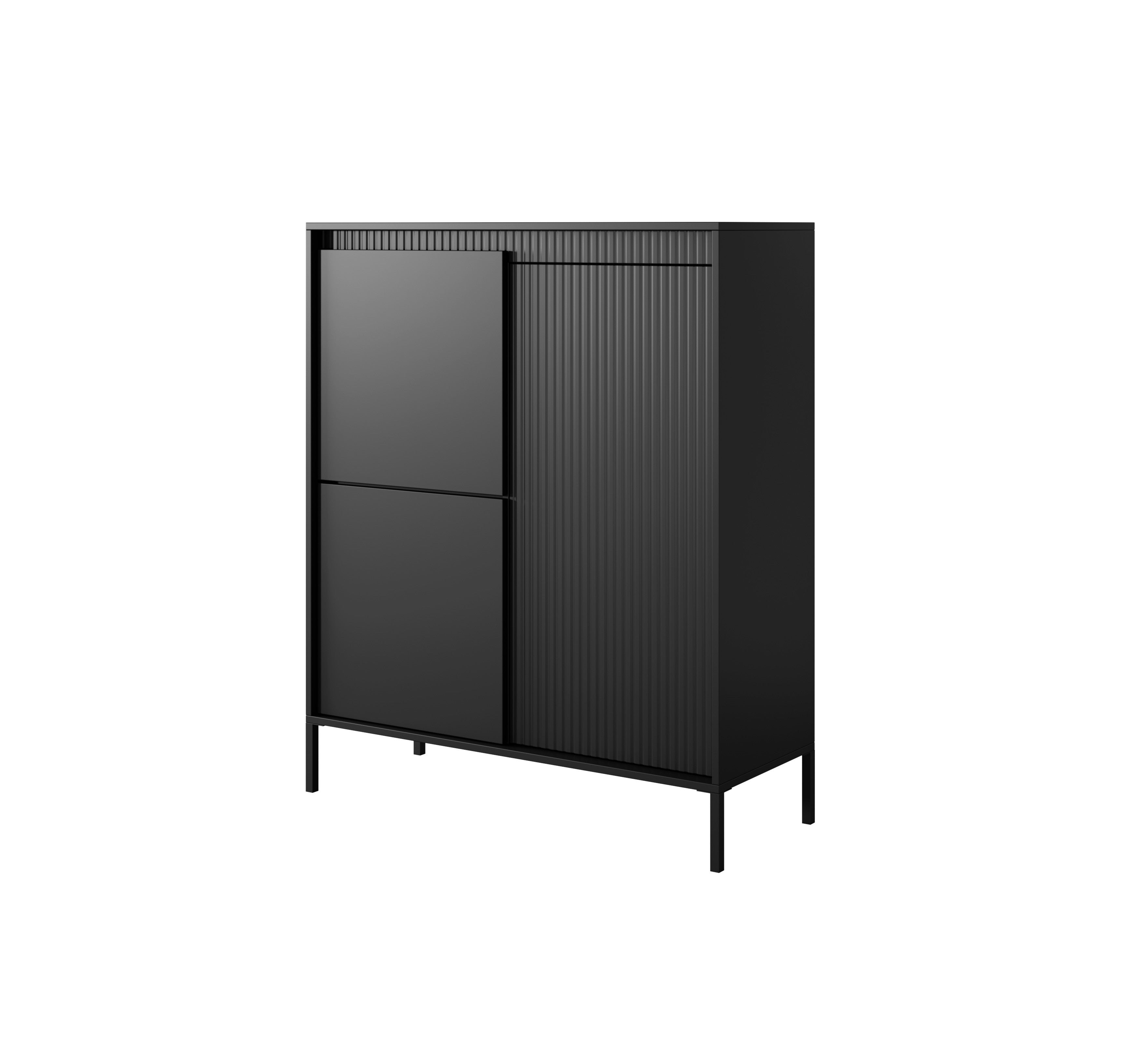 Czarna komoda SENSO 103 cm – wyrafinowany minimalizm z ryflowanymi frontami