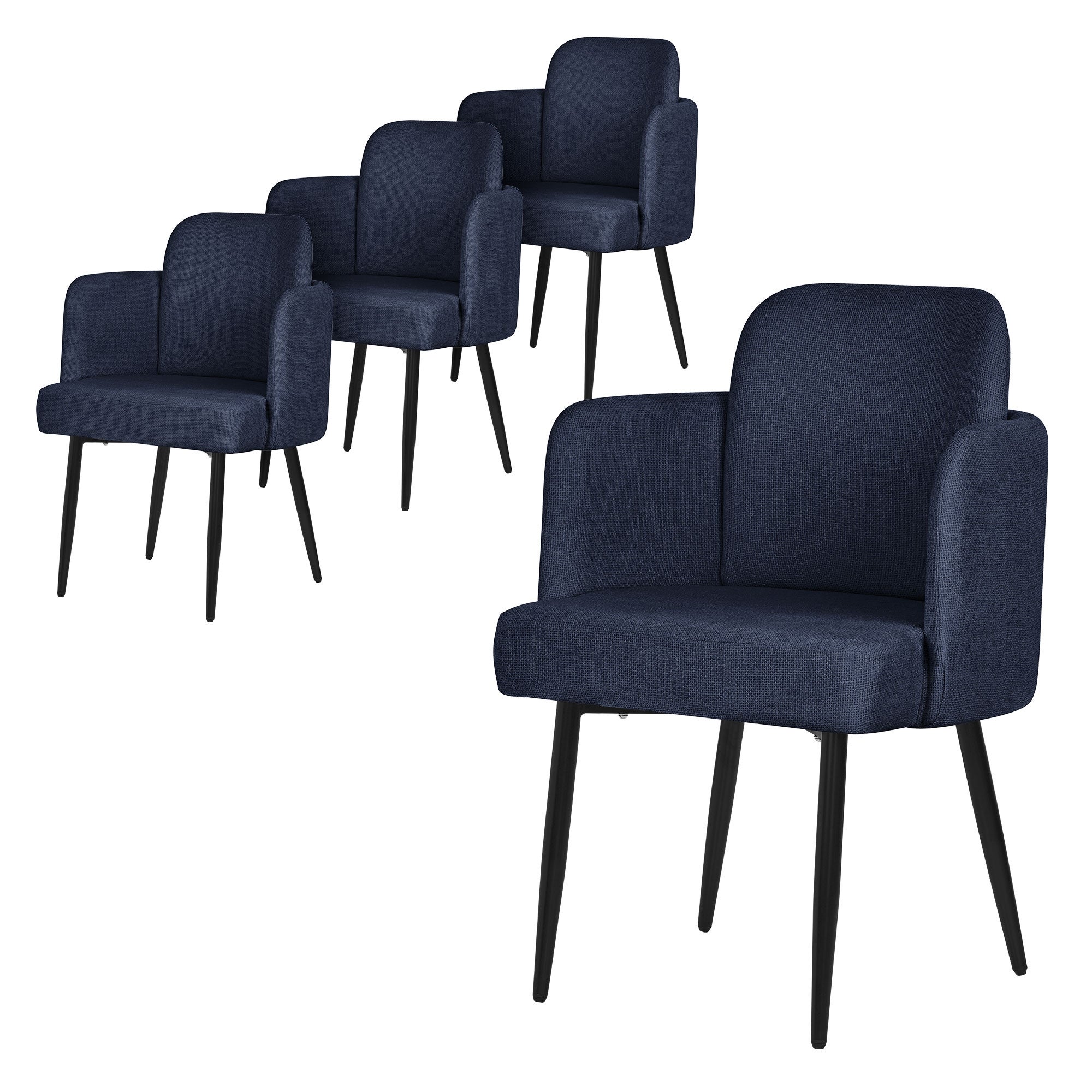 ML-Design krzesła do jadalni 4 ciemnoniebieskie tapicerowane materiałowe z podłokietnikami rattanowe oparcie metalowe nogi ergonomiczne komfortowe