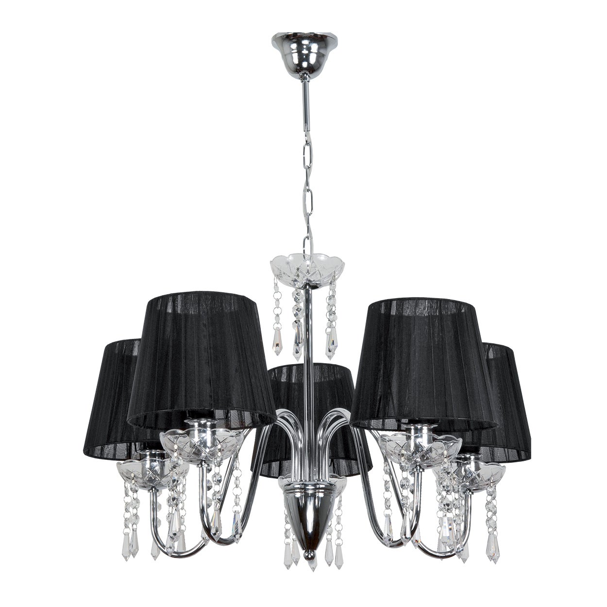 Żyrandol chromowany kryształowy do sypialni MIA NEGRO 5xE27 czarne abażury 60x70cm Edylit
