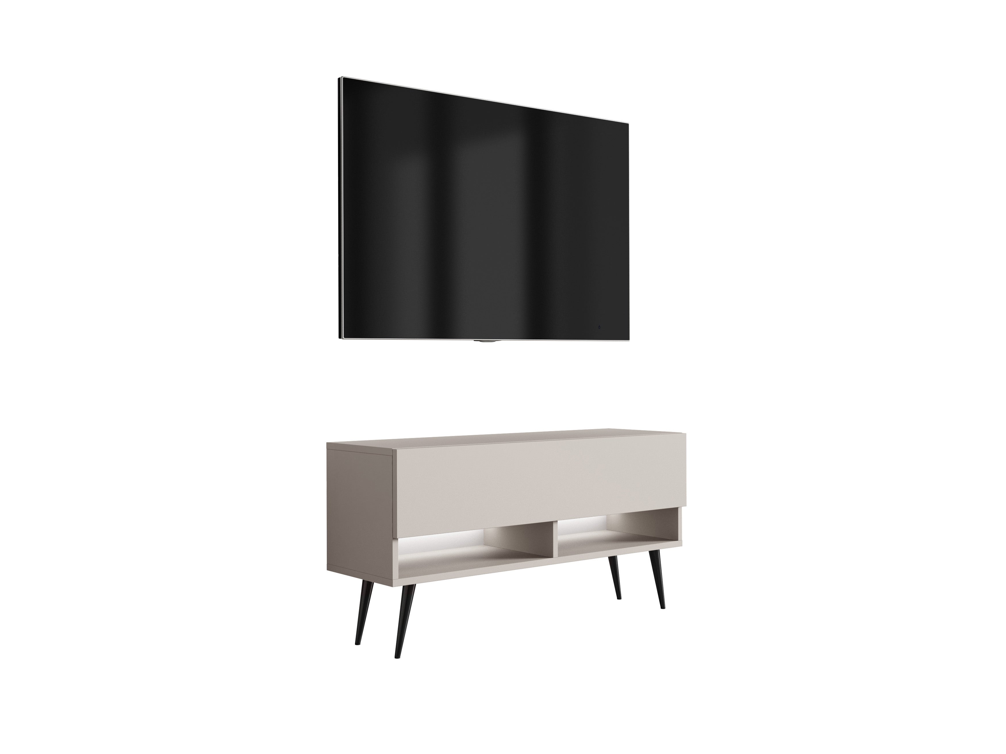 Szafka pod telewizor 100 cm Kaszmir, nóżki pochyłe czarne, LED biały, 100 × 32 × 52 cm