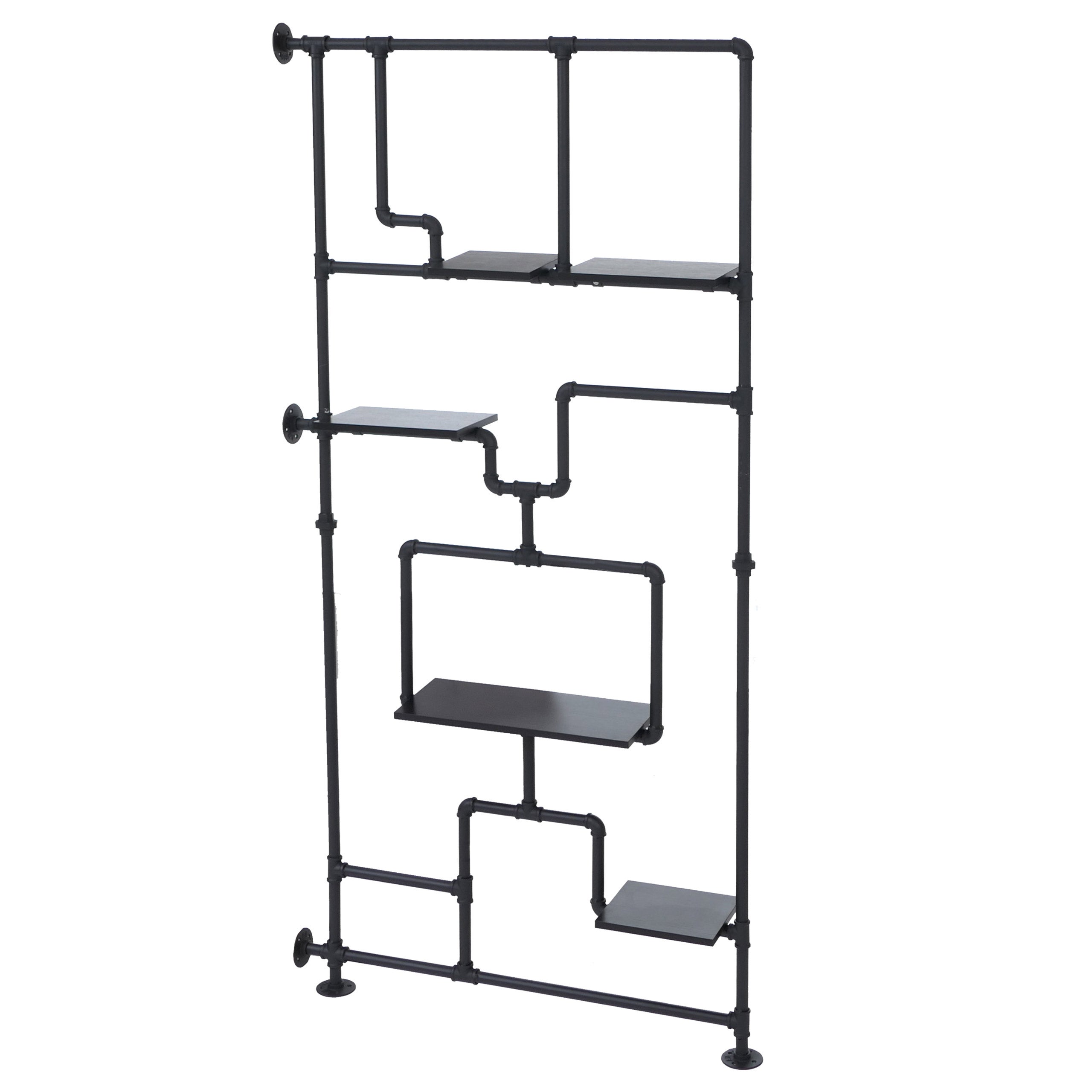 Przegroda z półką HWC-P10, półka do salonu, półka do przechowywania, industrialna metalowa melamina MVG 203x100x20cm ~ czarna