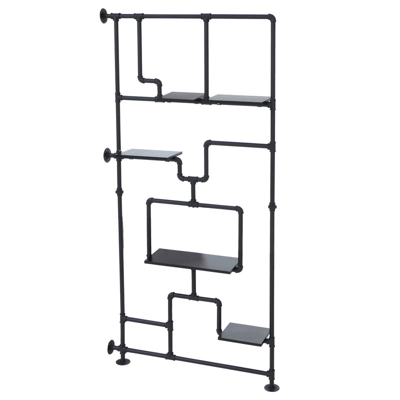 Przegroda z półką HWC-P10, półka do salonu, półka do przechowywania, industrialna metalowa melamina MVG 203x100x20cm ~ czarna