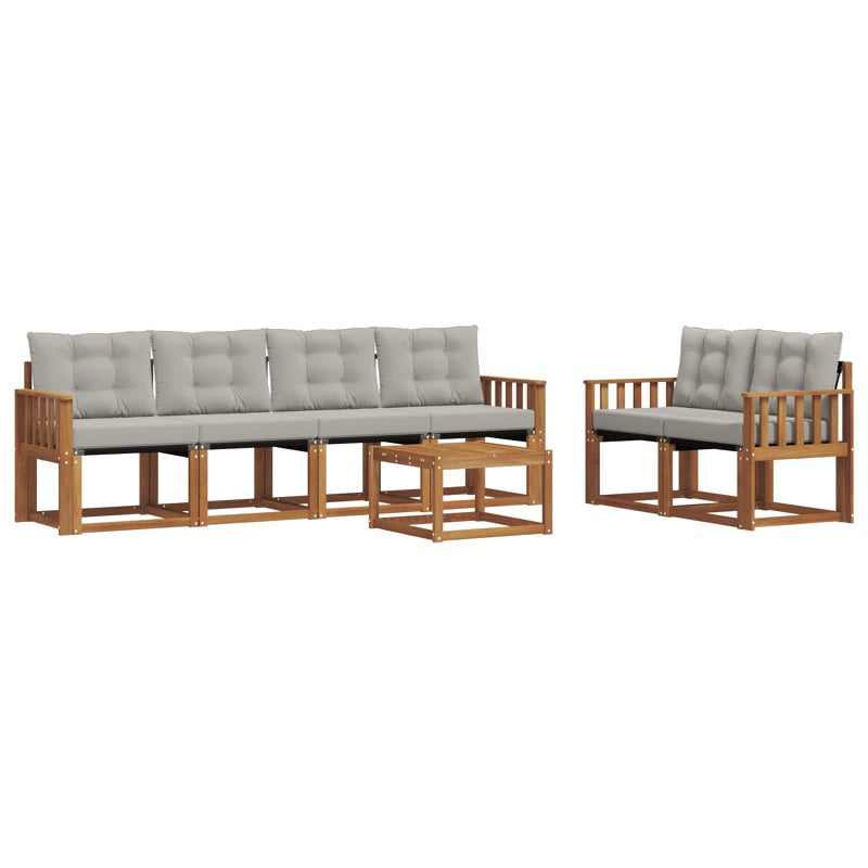 Zestaw sof na zewnątrz z poduszką 7 pcs Naturalny i Jasny Szary