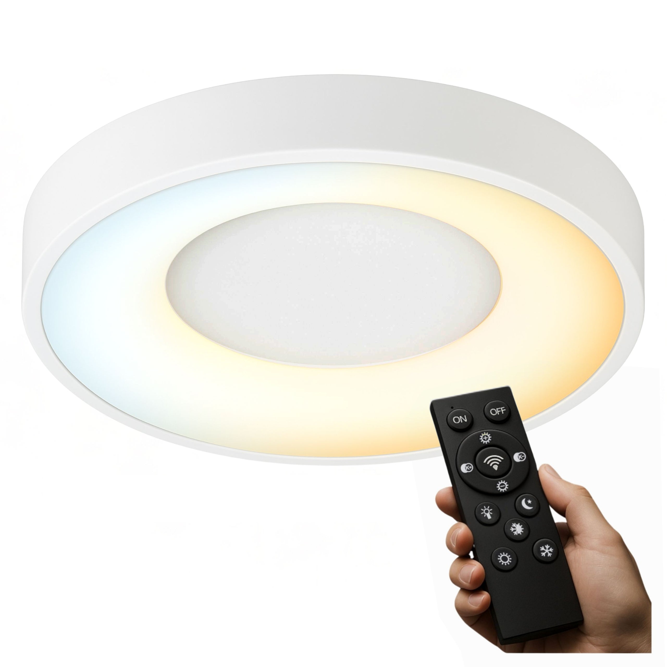 Lampa biała LED okrągła - Plafon sufitowy z pilotem 38cm 3 barwy światła - Panel ściemniany do pokoju biura - LEDHOFF