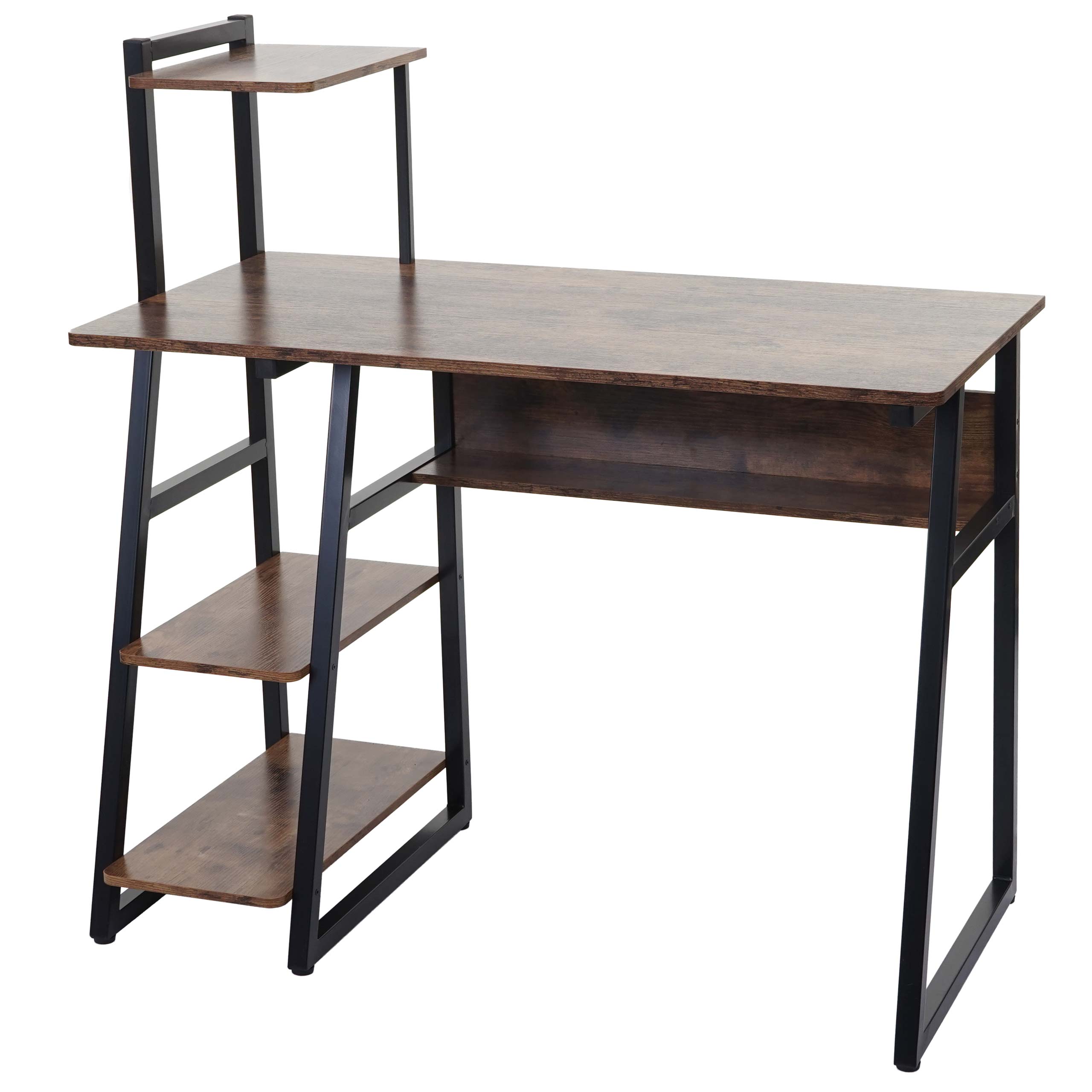 Biurko z półką HWC-K68, stolik pod laptopa biurko do pracy, certyfikat MVG 100x50cm, metal MDF ~ brązowy