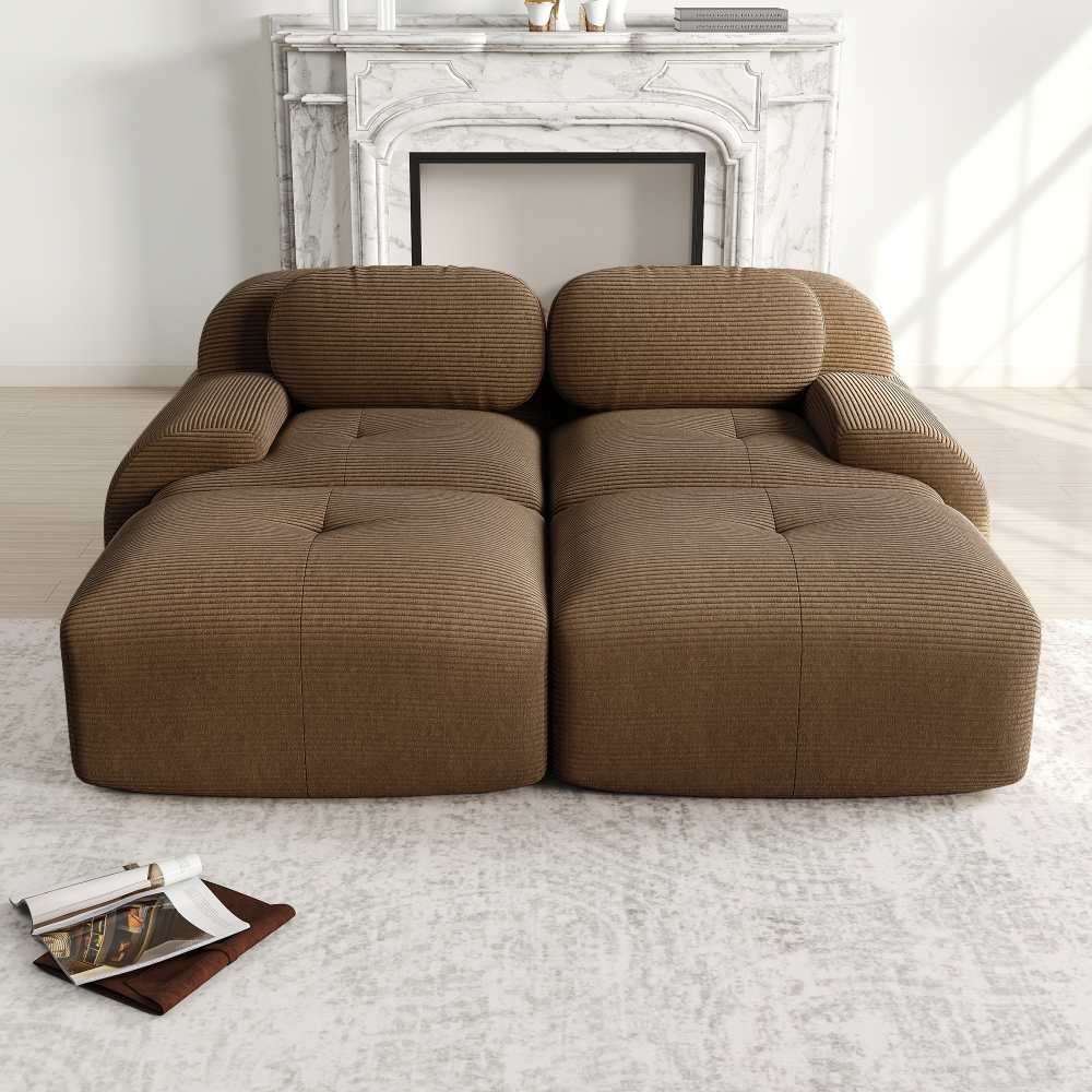 Modułowa sofa 2-osobowa z kordu z szezlongiem, ergonomiczna i antypoślizgowa